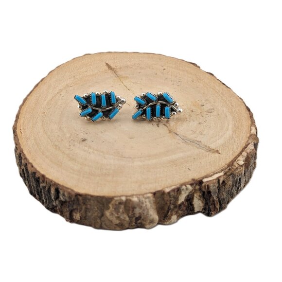 Zuni Petite Needlepoint Turquoise Earrings Native American Handmade Jewelry** - Picture 3 of 9